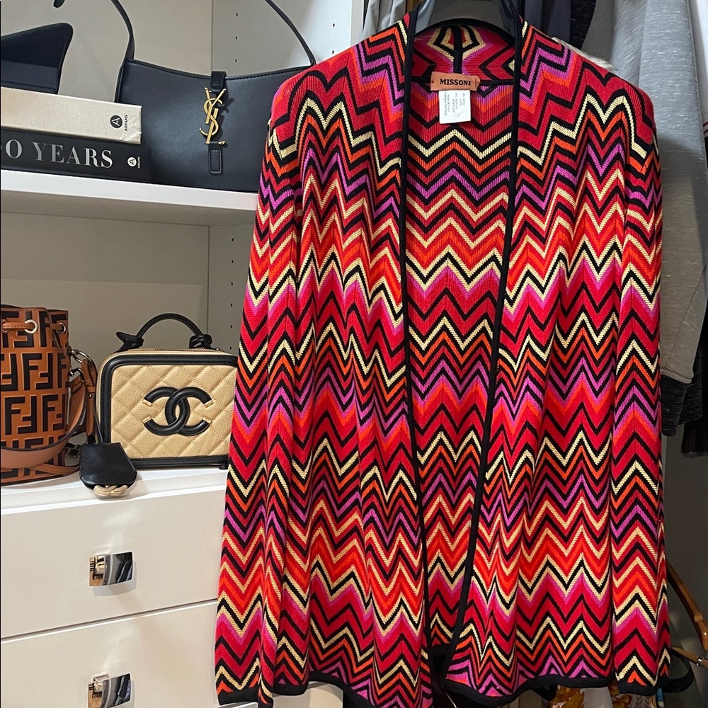 Missoni Chevron Knit Cardigan in Red, Pink, Orange, Yellow, Black